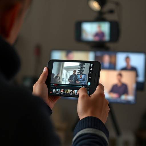 Person distribuerer videoindhold på forskellige platforme.